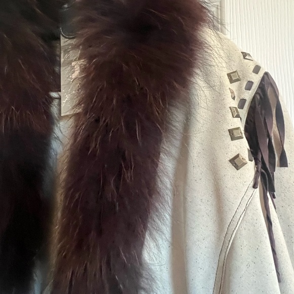 Double D Ranch Thunderbird Dance Jacket 2XL leather suede fur collar Plus size - Picture 9 of 17